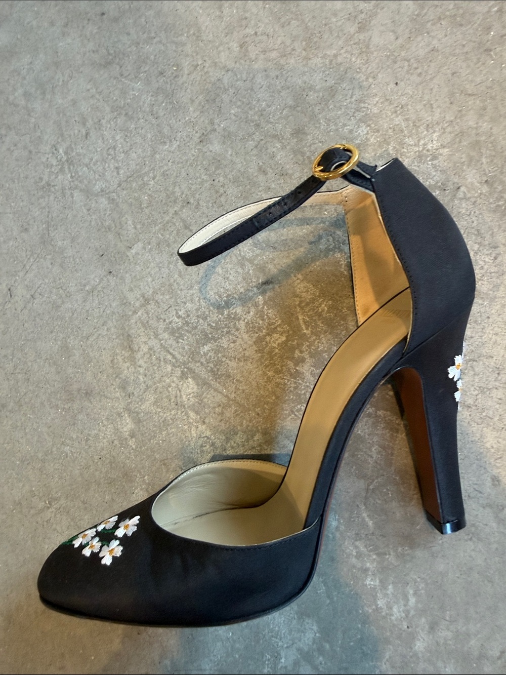 Valentino Black Floral Embroidered Pointed-Toe Ankle-Strap Heels